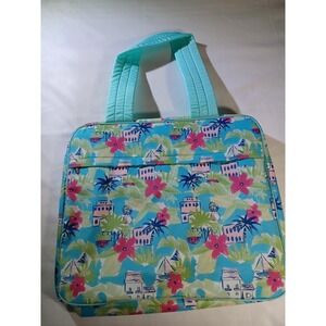 Thirty-One Tropical Floral Tote Bag Aqua Multicolor Travel Soft Case Women Purse